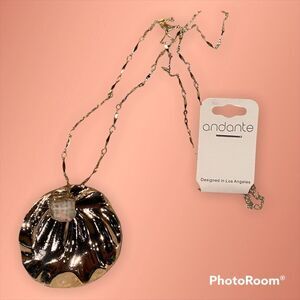 Andante LA long lariat medallion gold tone necklace NWT shell coastal resort